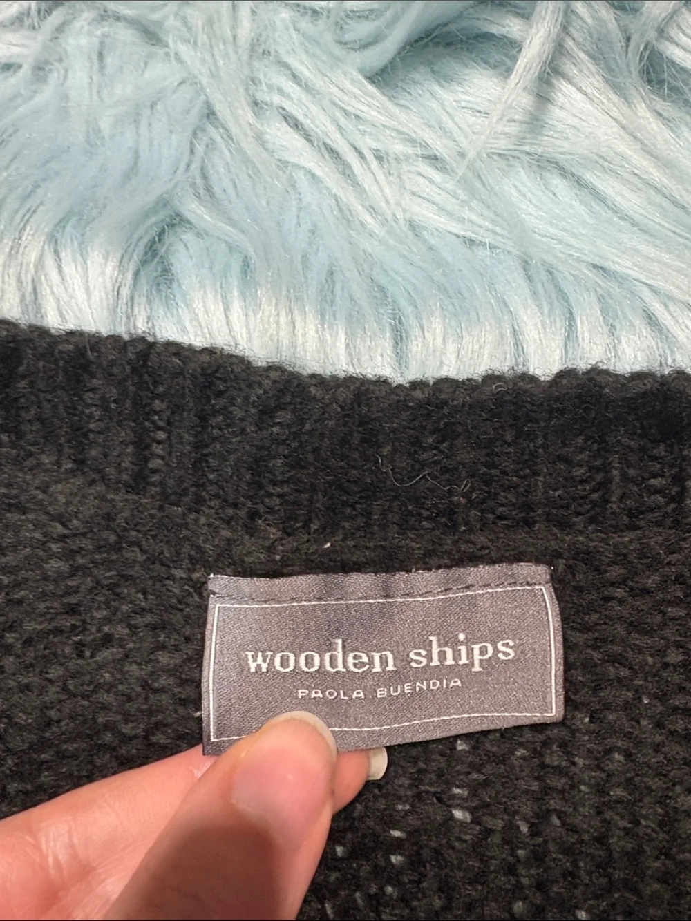 Wooden Ships Whiskey Cozy Knit Black Crew Neck Sweater
